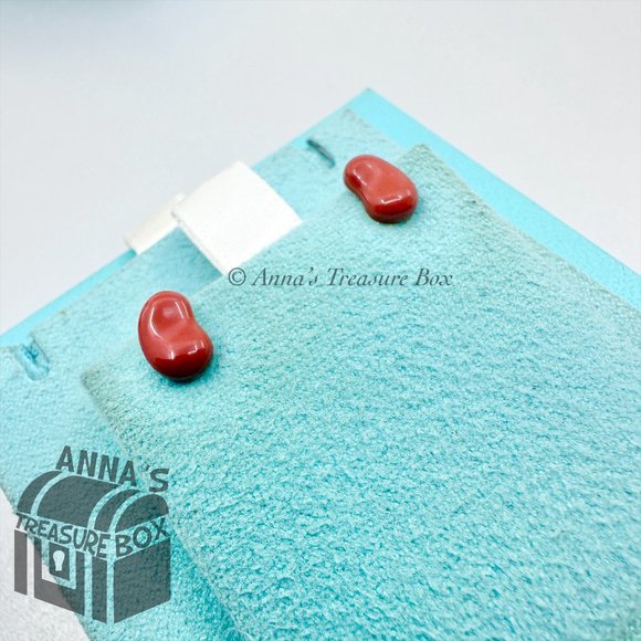 Tiffany & Co. 925 Silver Elsa Peretti 9mm Red Jasper Bean Earrings (boxset) - Picture 1 of 9